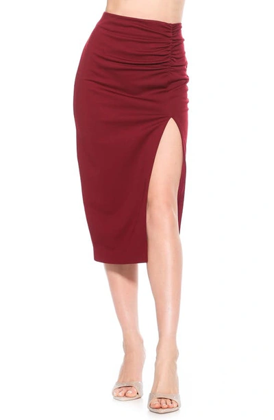 Alexia Admor Zayla Ruched Pencil Skirt In Burgundy