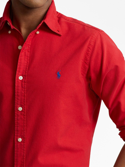 Shop Polo Ralph Lauren Polo Pony Button-up Cotton Shirt In Red