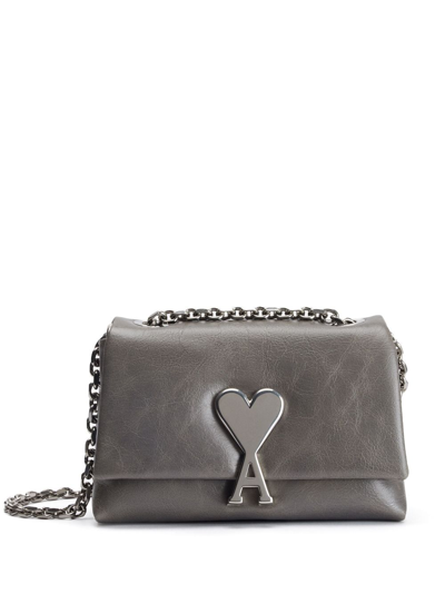 Shop Ami Alexandre Mattiussi Mini Voulez-vous Leather Shoulder Bag In Grey