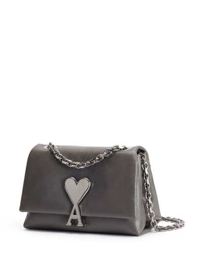 Shop Ami Alexandre Mattiussi Mini Voulez-vous Leather Shoulder Bag In Grey