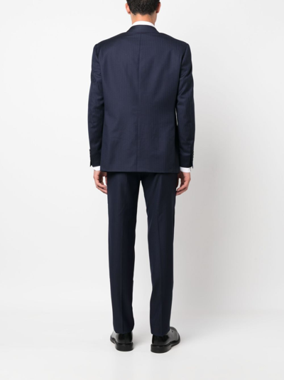 Shop Canali Single-breasted Striped Wool Suit In Blue