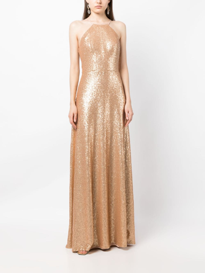 Shop Marchesa Notte Bridesmaids Sequin-embellished Floor-length Gown In Gold