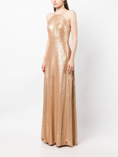 Shop Marchesa Notte Bridesmaids Sequin-embellished Floor-length Gown In Gold