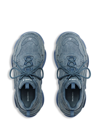Shop Balenciaga Triple S Denim Low-top Sneakers In Blue