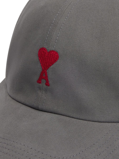 Shop Ami Alexandre Mattiussi Logo-embroidered Cotton Cap In Grey