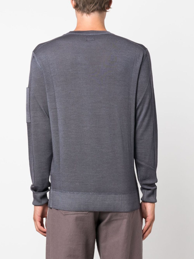 Shop C.p. Company Lens-detail Long-sleeve Wool Sweatshirt In Blue