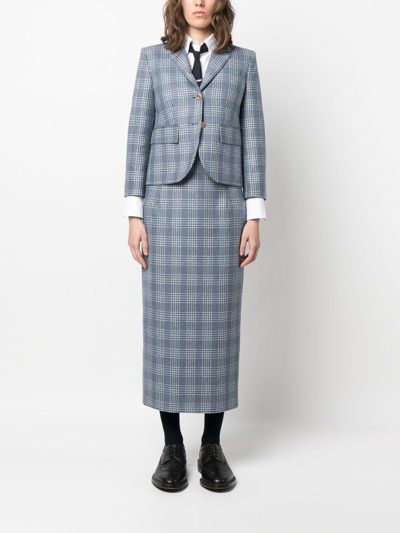 Thom Browne Check-print Single-breasted Blazer In Blue