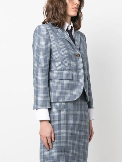 Thom Browne Check-print Single-breasted Blazer In Blue