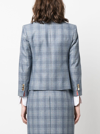 Thom Browne Check-print Single-breasted Blazer In Blue