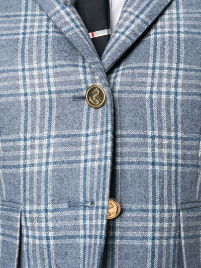 Thom Browne Check-print Single-breasted Blazer In Blue