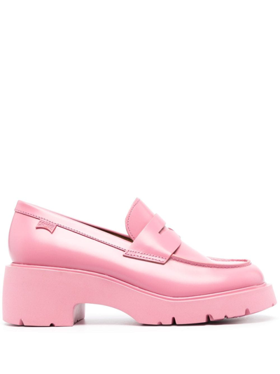 Shop Camper Milah 60mm Mid-block Heel Loafers In Pink