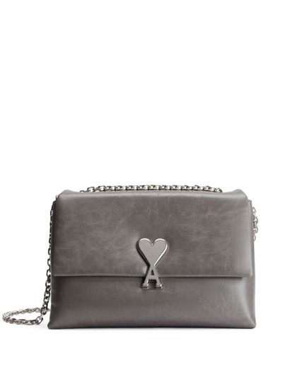 Shop Ami Alexandre Mattiussi Voulez-vous Leather Shoulder Bag In Grey