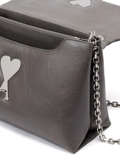 Shop Ami Alexandre Mattiussi Voulez-vous Leather Shoulder Bag In Grey