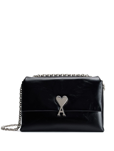 Shop Ami Alexandre Mattiussi Voulez-vous Leather Shoulder Bag In Black