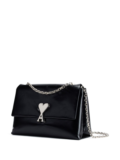 Shop Ami Alexandre Mattiussi Voulez-vous Leather Shoulder Bag In Black