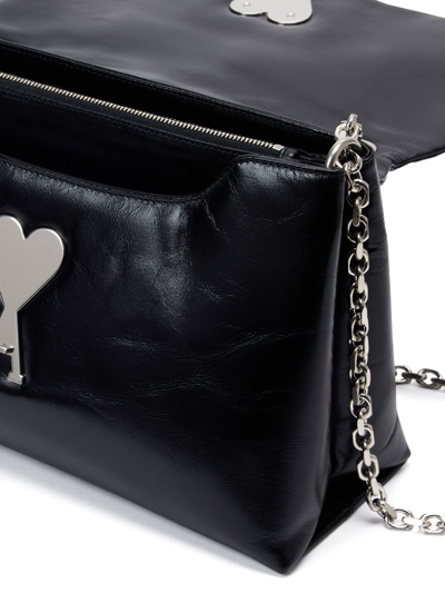 Shop Ami Alexandre Mattiussi Voulez-vous Leather Shoulder Bag In Black