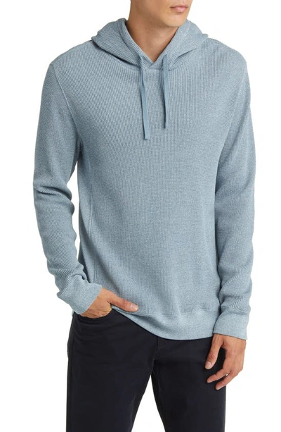 Shop Vince Pima Cotton Mouliné Thermal Hoodie In High Sea/ Off White