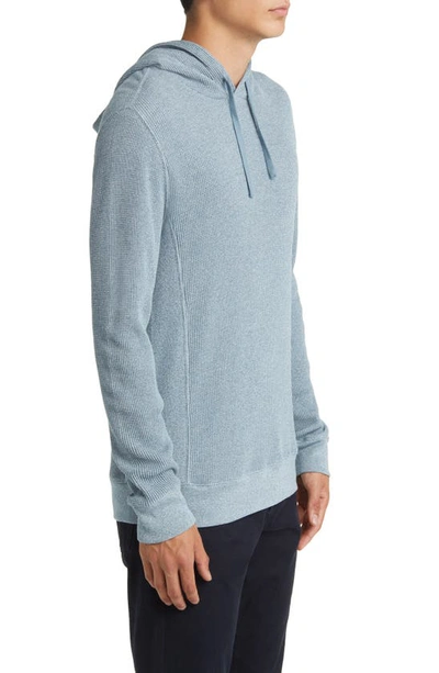 Shop Vince Pima Cotton Mouliné Thermal Hoodie In High Sea/ Off White