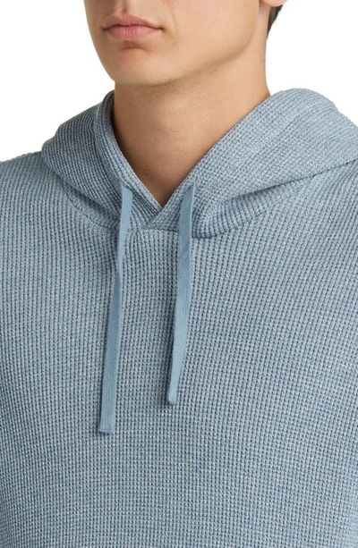 Shop Vince Pima Cotton Mouliné Thermal Hoodie In High Sea/ Off White