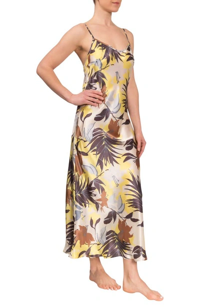 Everyday Ritual Angelina Plaid Satin Slip Nightgown In Tropical Foliage