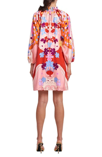 Ciebon Drea Floral Print Long Sleeve Minidress In Coral