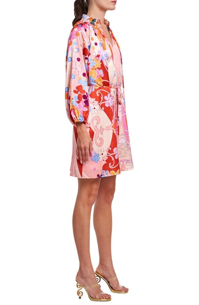 Ciebon Drea Floral Print Long Sleeve Minidress In Coral