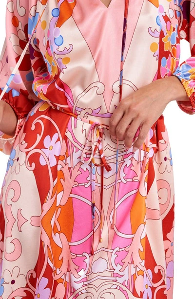 Ciebon Drea Floral Print Long Sleeve Minidress In Coral
