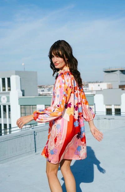 Ciebon Drea Floral Print Long Sleeve Minidress In Coral