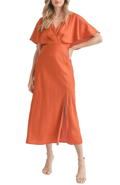 Shop Mila Mae Flutter Sleeve Satin Midi Dress In Rust