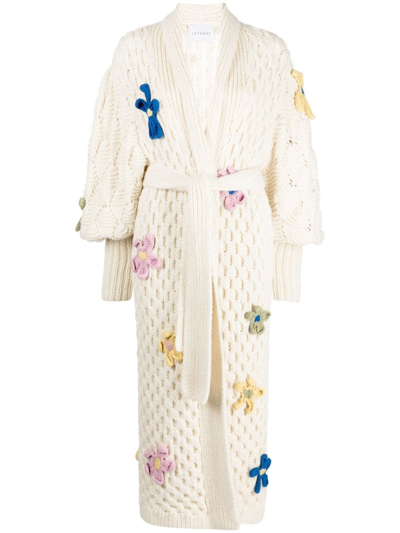 Shop Letanne Julie Floral-embroidery Cardi-coat In Neutrals