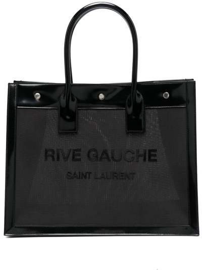 Shop Saint Laurent Rive Gauche Patent-finish Tote Bag In Schwarz