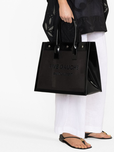 Saint Laurent Rive Gauche Patent-finish Tote Bag In Schwarz