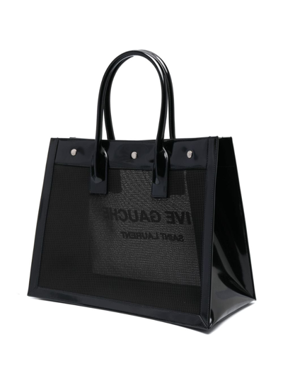 Saint Laurent Rive Gauche Patent-finish Tote Bag In Schwarz