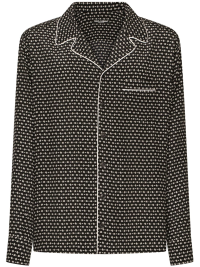 Shop Dolce & Gabbana Dg-print Silk Shirt In Black