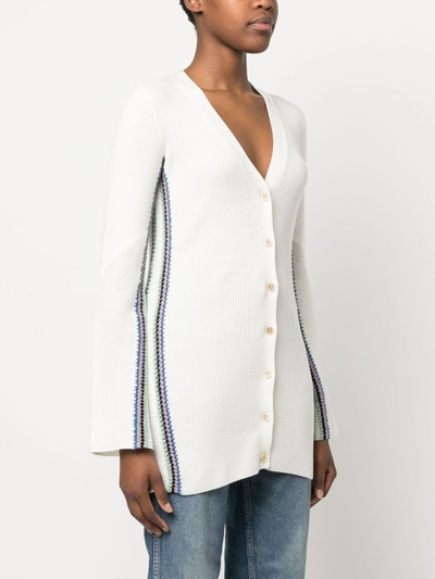 Shop Chloé Stripe-detail Long Wool Cardigan In White