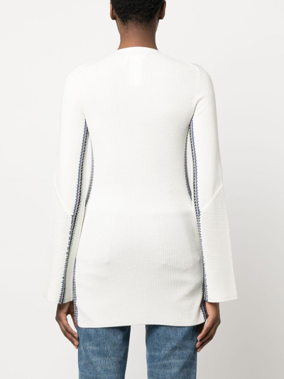 Shop Chloé Stripe-detail Long Wool Cardigan In White