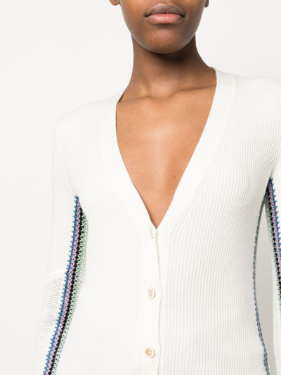 Shop Chloé Stripe-detail Long Wool Cardigan In White