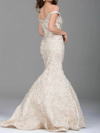 Jovani Mermaid V Neck Evening Gown In Light Gold