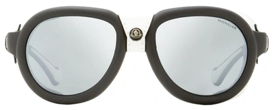 Shop Moncler Men's Leather Trimmed Sunglasses Ml0090 02d Matte Black/white 55mm