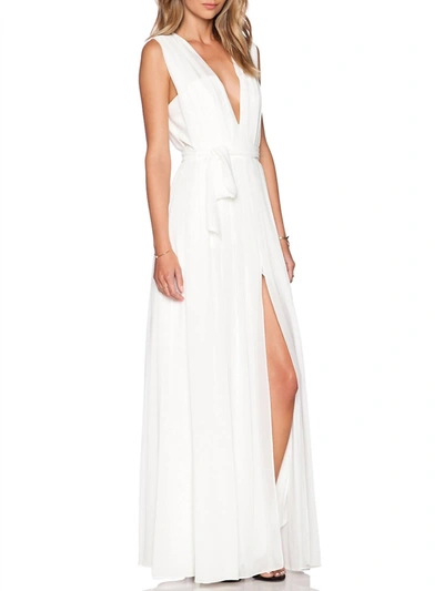 Shop L Agence Long Deep V Pleated Dress In White