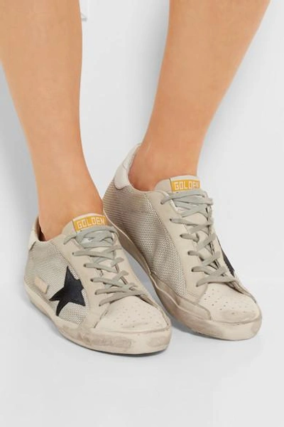 Shop Golden Goose Super Star Distressed Leather-paneled Mesh Sneakers