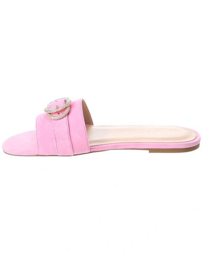 Shop Stuart Weitzman Crystal Buckle Suede Slide In Pink