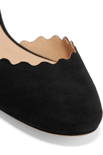 Shop Chloé Scalloped Suede Ballet Flats