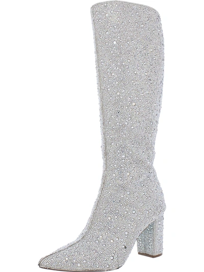 Shop Blue By Betsey Johnson Candy Womens Rhinestones Covered Heel Knee-high Boots In Silver