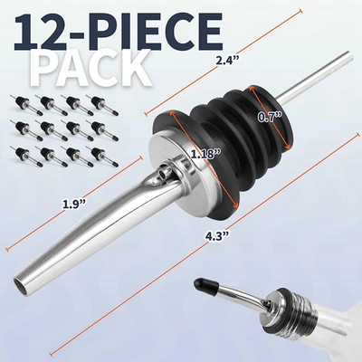 Zulay Kitchen 12 Pack Stainless Steel Liquor Pourers With Rubber Dust Caps In Black