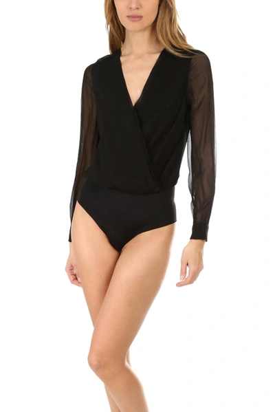 Shop L Agence Tasha Silk Bodysuit In Black