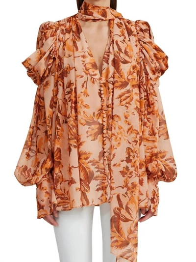 Shop Acler Swansea Blouse In Peach Floral In Multi
