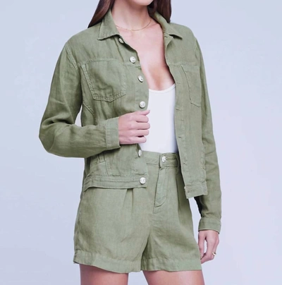 Shop L Agence Celine Linen Jacket In Soft Army In Multi