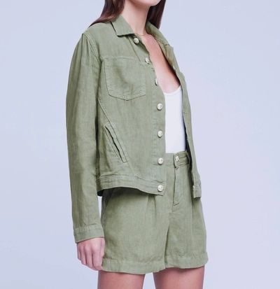 Shop L Agence Celine Linen Jacket In Soft Army In Multi