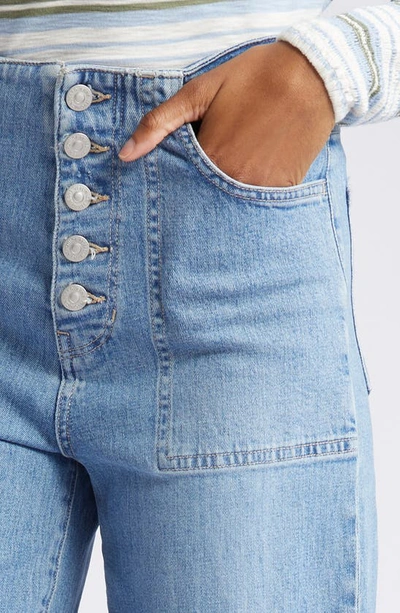 Shop Veronica Beard Crosbie Exposed Button Wide Leg Jeans In Zephyr